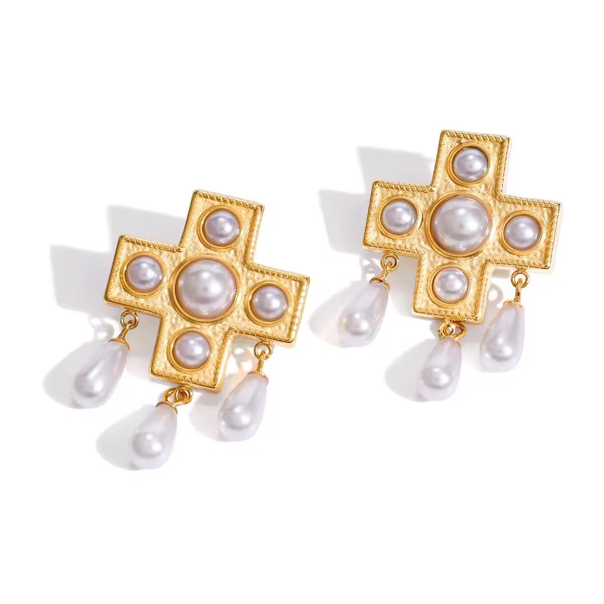 Cross Pearl Earrings