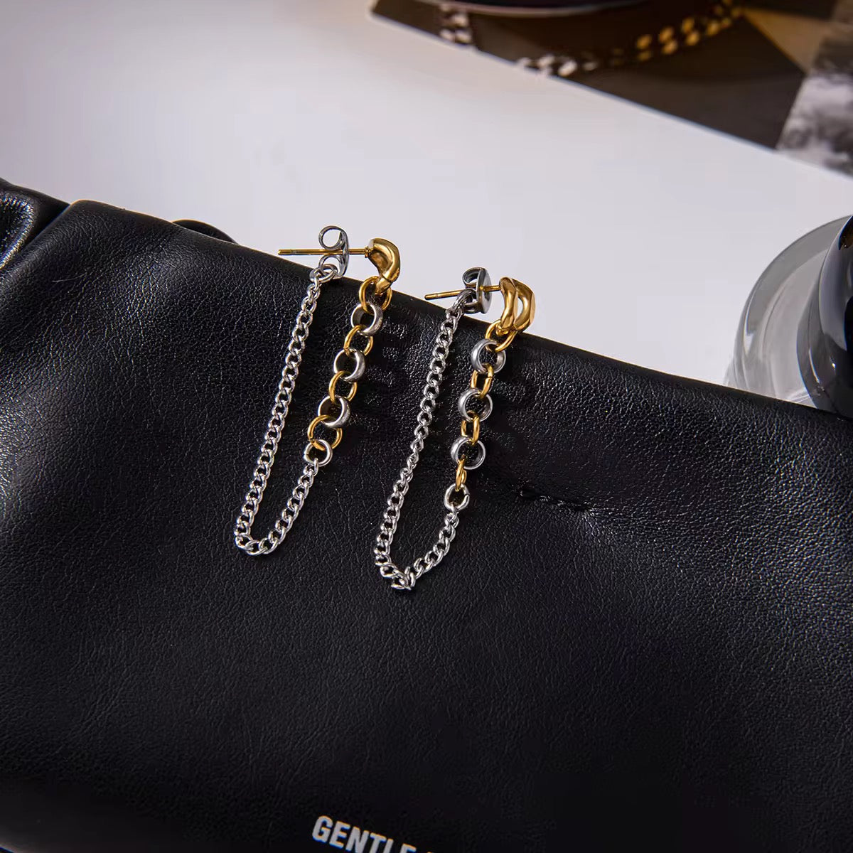 Two tone chain earrings
