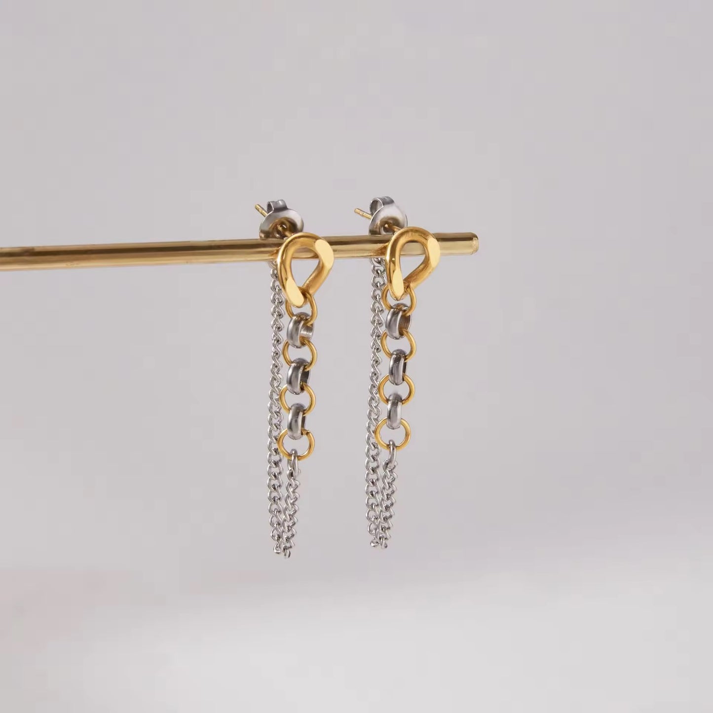 Two tone chain earrings