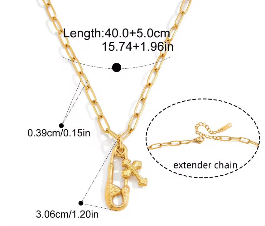 Statement Pin Cross necklace