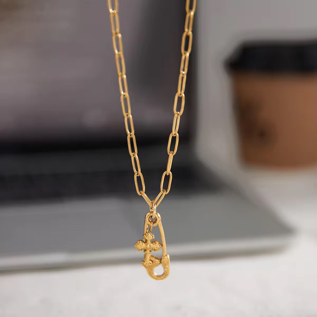 Statement Pin Cross necklace