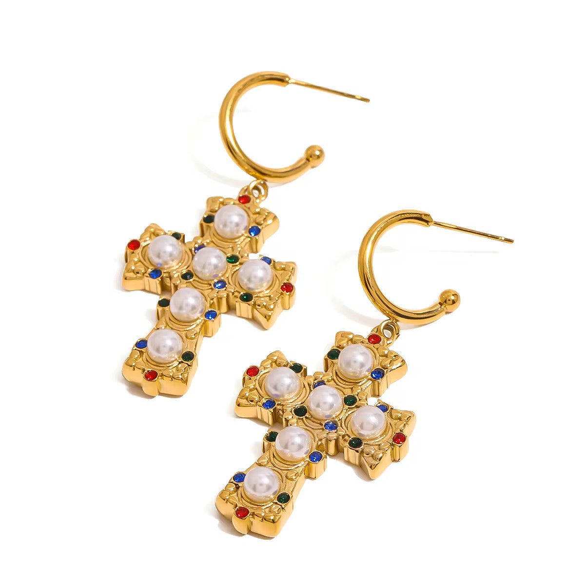 Pearl Cross Hoops