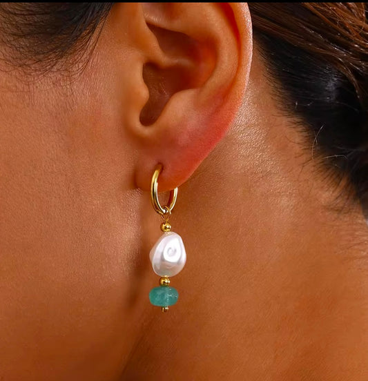 Turquoise Pearl hoops