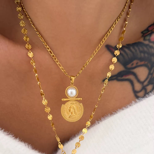 Vintage Pearl Coin Necklace