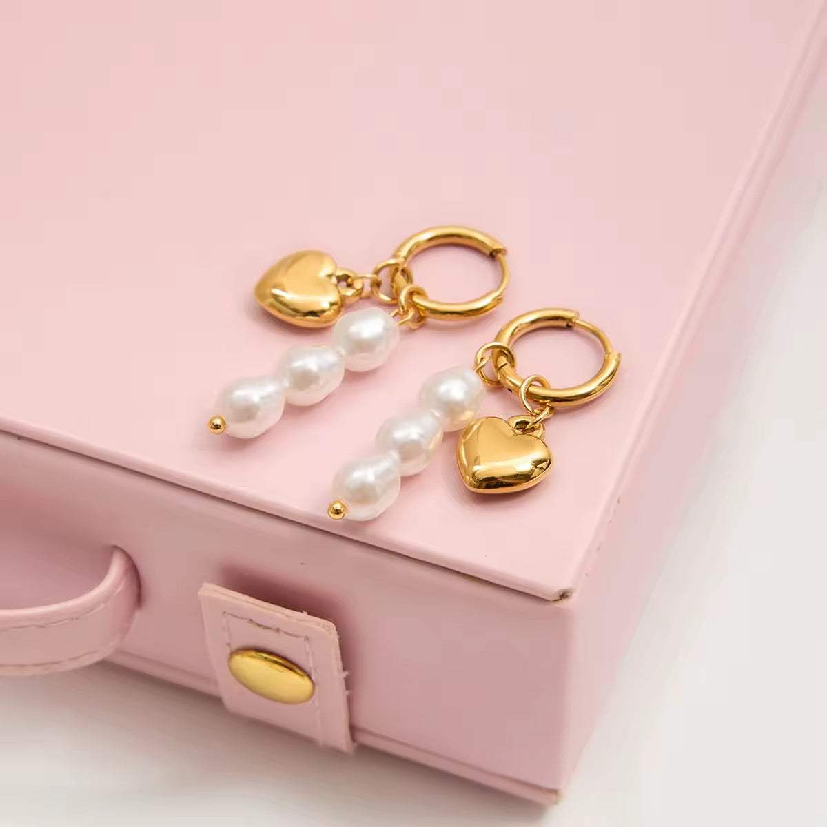 Heart Pearl Hoops