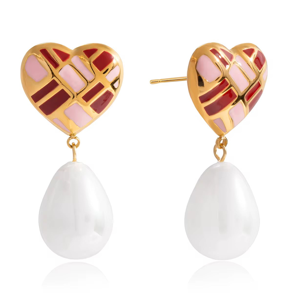 Enamel Heart Pearl Drops