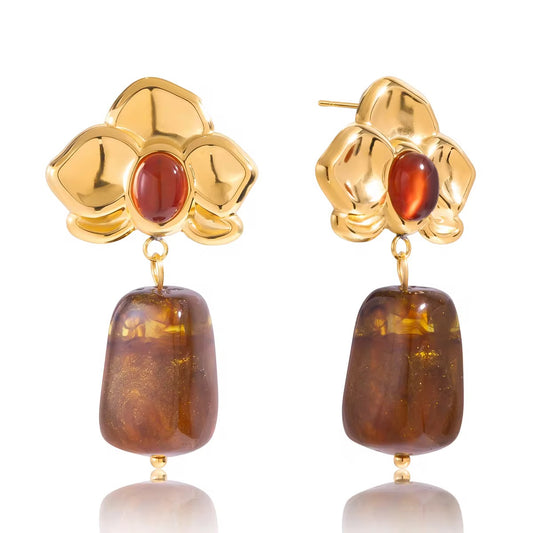 Amber Resin Flower Earrings