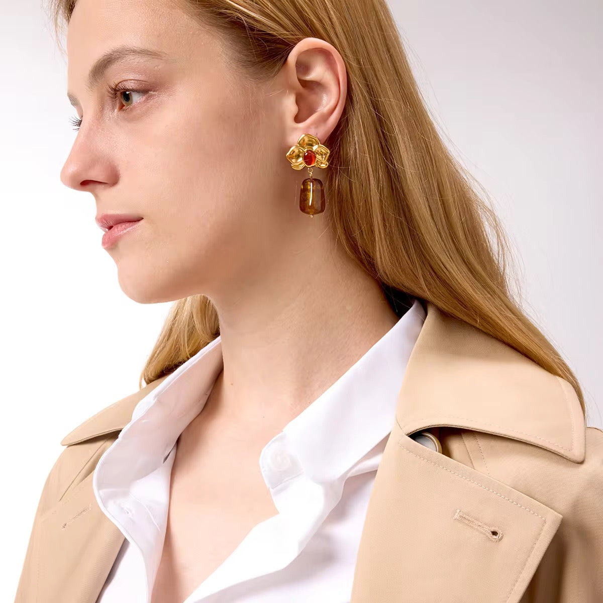 Amber Resin Flower Earrings