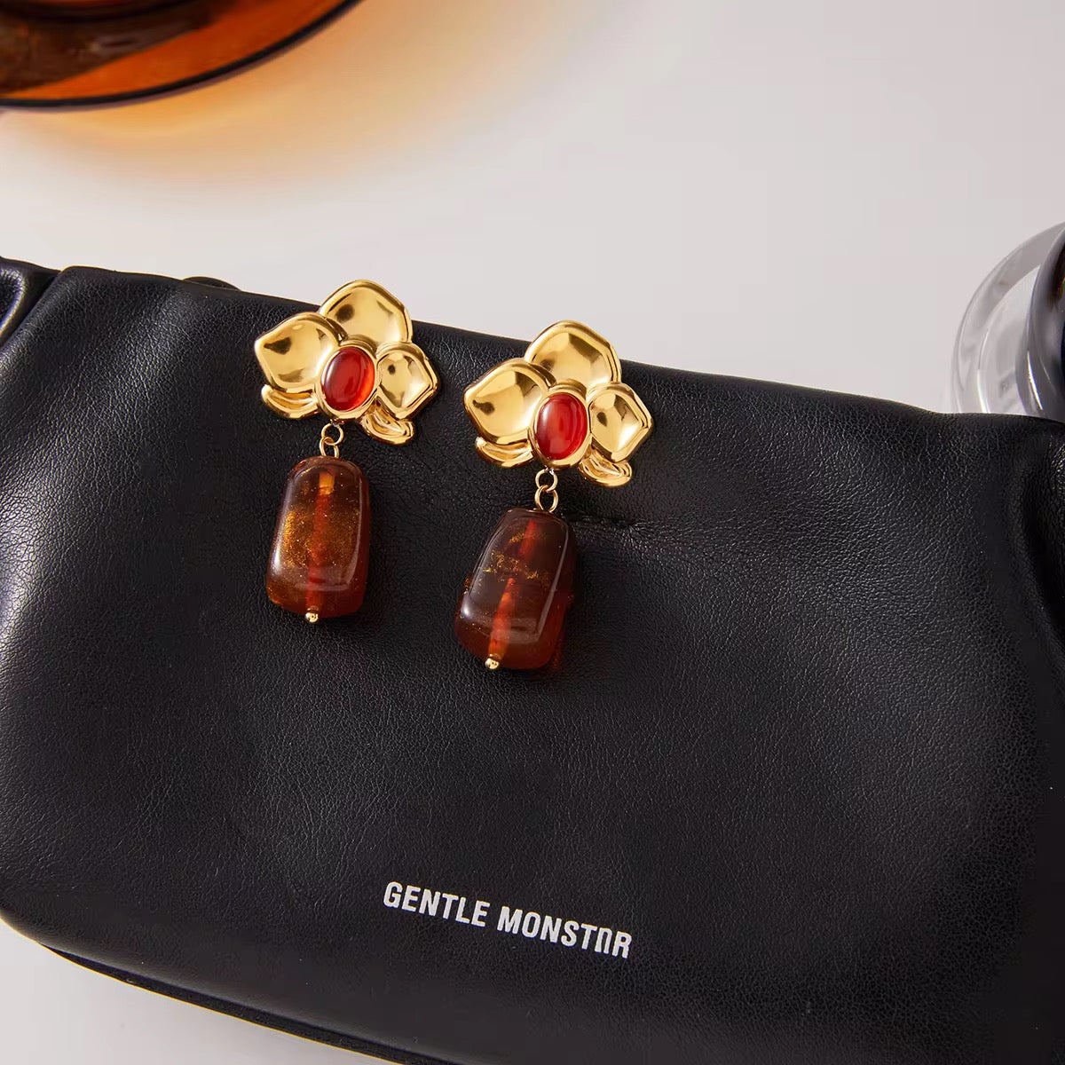 Amber Resin Flower Earrings