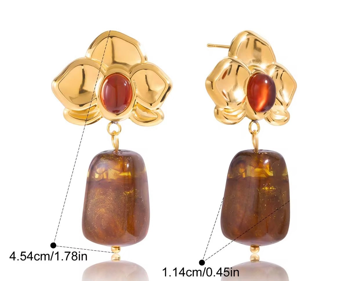 Amber Resin Flower Earrings